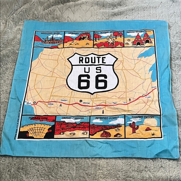 Accessories - Vintage Route US 66 Map Bandana Scarf - Turquoise